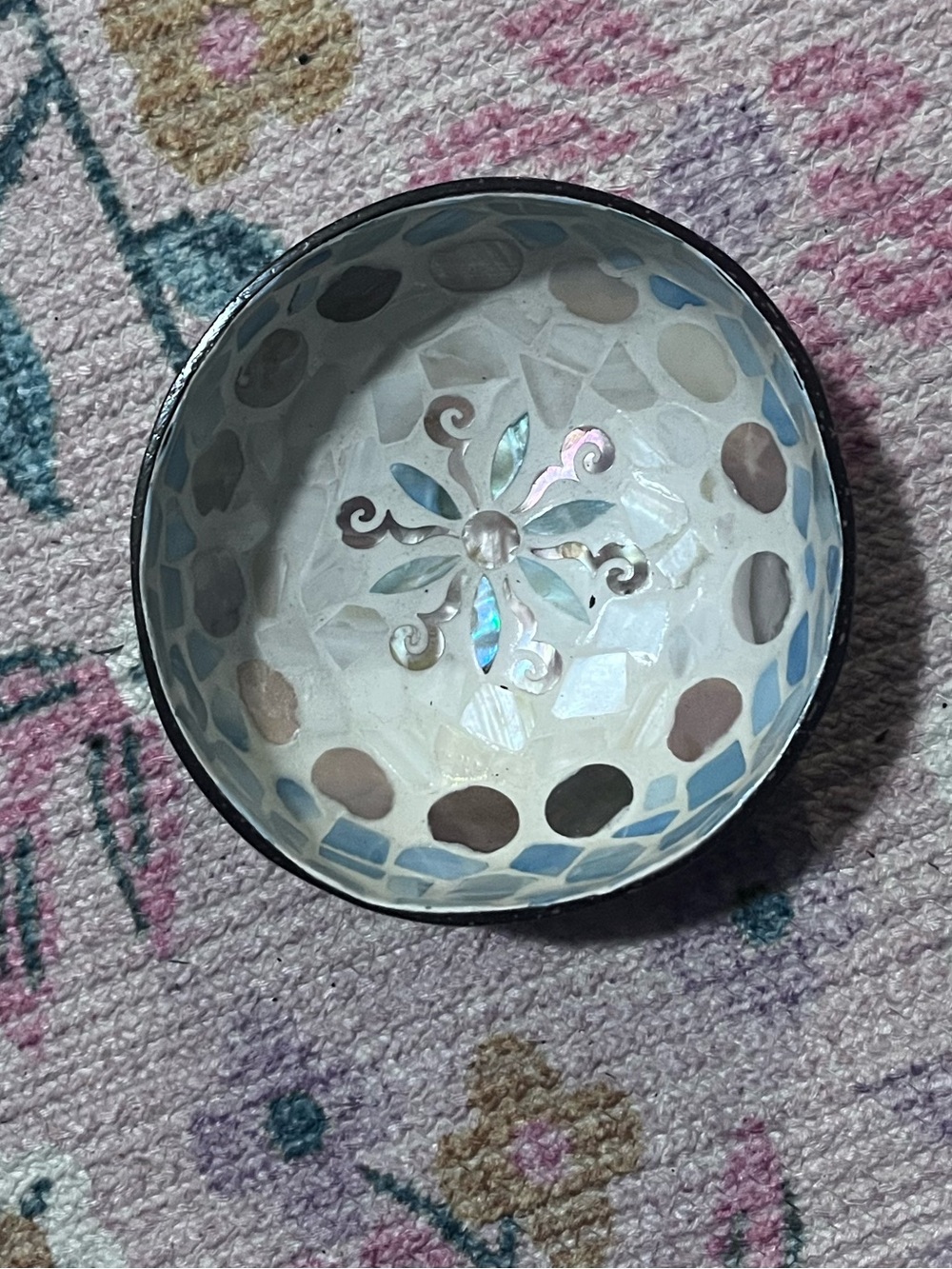 Decorative Mother-of-Pearl Inlay Accent Bowl - White and Iridescent - coconut